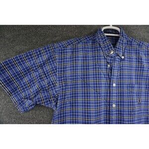 Siegfried Shirt Mens Medium Blue Plaid Button Down Short Sleeve Oxford